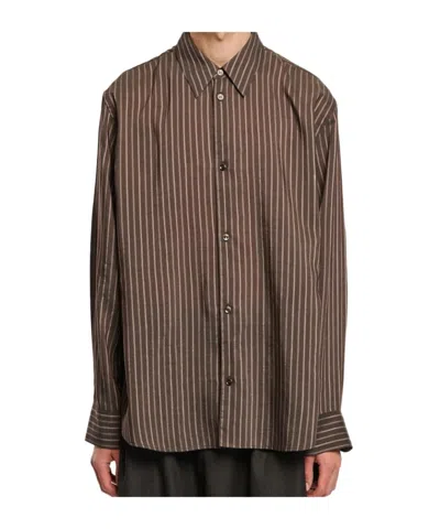 Studio Nicholson View Striped Shirt In Brown