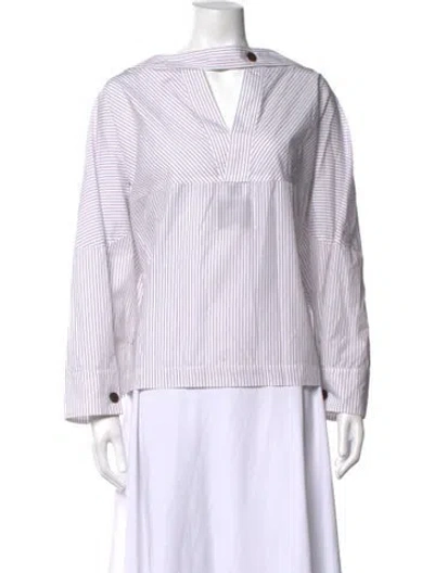Pre-owned Studio Nicholson Striped V-neck Top In White