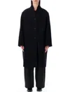 Studio Nicholson Long Coat With Structured Shoulders And Pockets In Black