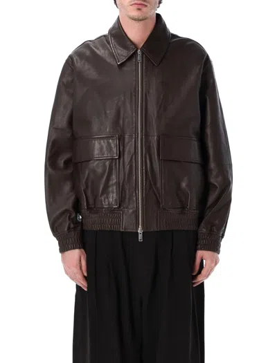 Studio Nicholson Piston Lamb Leather Jacket In Brown