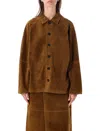 Studio Nicholson Suede Button-front Shirt Jacket In Beige
