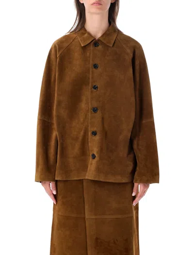 Studio Nicholson Suede Button-front Shirt Jacket In Beige