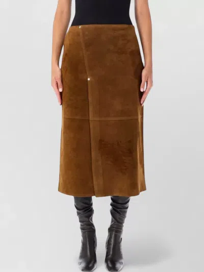 Studio Nicholson Suede High-rise Midi Skirt In Brown