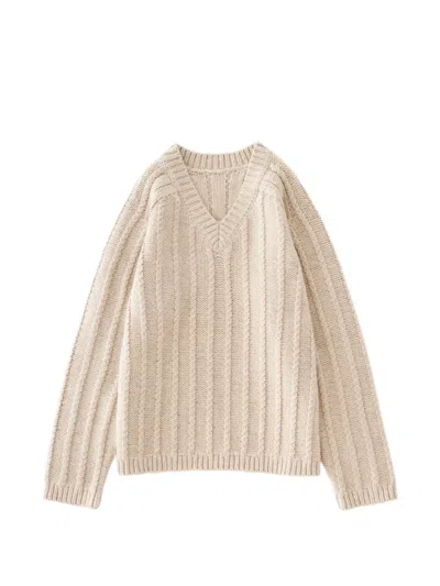 Studio Nicholson Sussex Cable-knit V-neck Sweater In Neutral