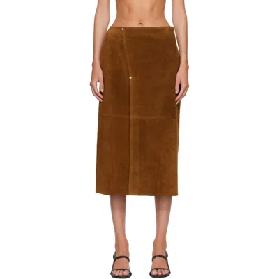 Studio Nicholson Tan Melete Suede Maxi Skirt In Brown