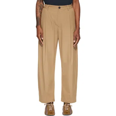 Studio Nicholson Tan Shire Cotton Pleated Trousers In Brown