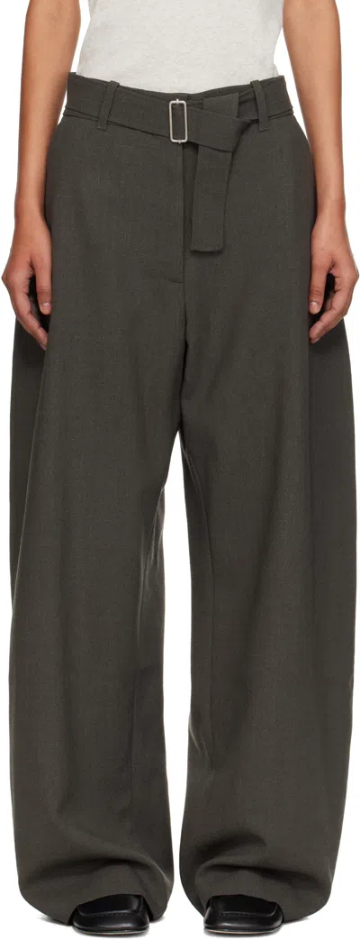 Studio Nicholson Taupe Belted Round Leg Trousers In Green