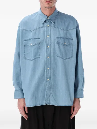 Studio Nicholson Denim Western Shirt Long Sleeves Collar In Blue