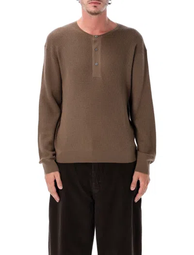 Studio Nicholson Textured Ribbed Knit Round Neck Sweater In Brown