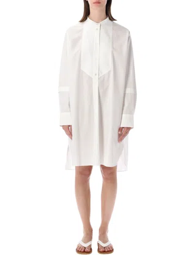 Studio Nicholson Thelon Popover Dress With Grandad Collar, Poplin, Fishtail Hem In Bianco
