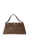 Studio Nicholson Trapezoidal Suede Leather Shoulder Bag With Adjustable Strap In Brown