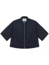 Studio Nicholson Collared Cropped Semi-sheer Short Sleeves Jacket In Blue