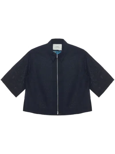 STUDIO NICHOLSON ZIP THROUGH SHIRT,TROPEA.SNW.1629 DARKEST NAVY