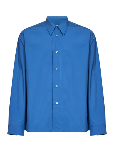 Studio Nicholson Uniform Blue Paper-effect Poplin Hals Shirt