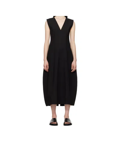 Studio Nicholson V-neck Midi Dress In Black