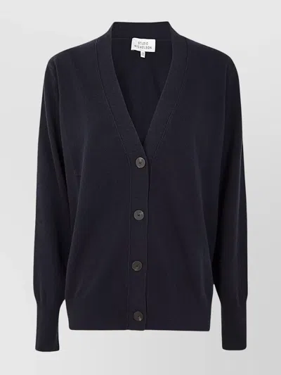 Studio Nicholson V-neck Ribbed Knit Cardigan In Black