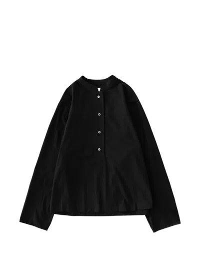 Studio Nicholson Vega Four-button Grandad Collar Shirt In Black