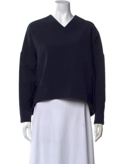 Pre-owned Studio Nicholson Virgin Wool V-neck Top In Blue