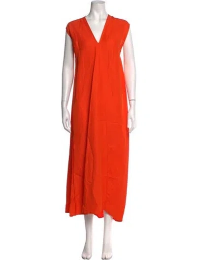 Pre-owned Studio Nicholson V-neck Long Dress In Orange