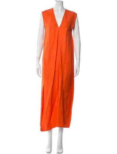 Pre-owned Studio Nicholson V-neck Long Dress In Orange