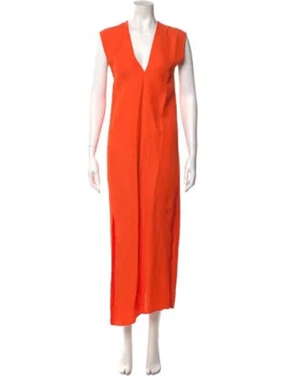 Pre-owned Studio Nicholson V-neck Long Dress W/ Tags In Orange