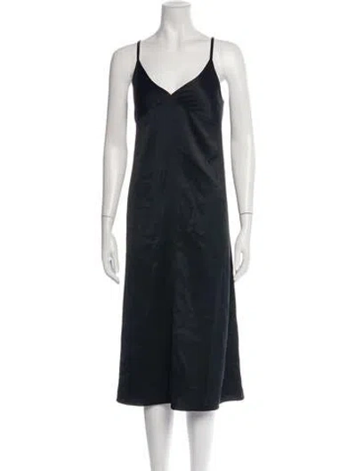 Pre-owned Studio Nicholson V-neck Midi Length Dress In Blue