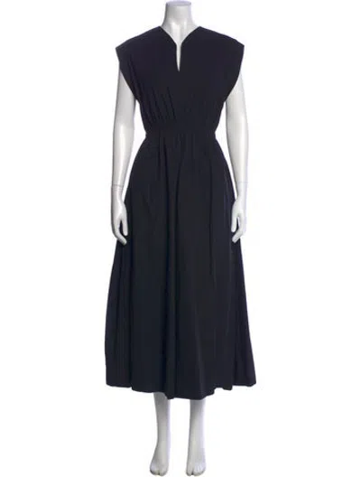 Pre-owned Studio Nicholson V-neck Midi Length Dress In Blue