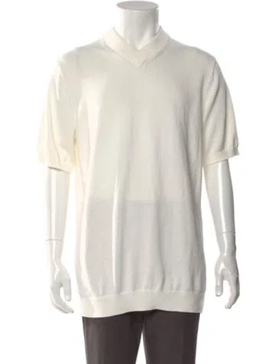Pre-owned Studio Nicholson V-neck Short Sleeve Pullover In White