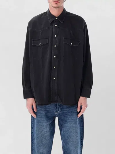 Studio Nicholson Western Denim Shirt Long Sleeves Collar Buttons In Black