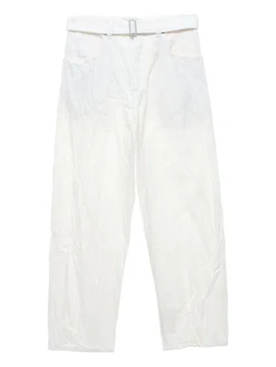 Studio Nicholson Crinkled Belted Jeans In White