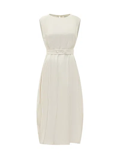 Studio Nicholson White Round Neck Midi Dress In Neutral