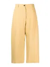 Studio Nicholson High Waist Wide Leg Cropped Cotton Trousers In Beige