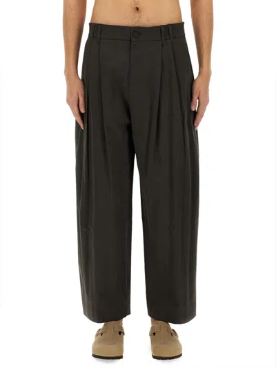 Studio Nicholson Wide-leg Curved Pants With Pleated Front In Brown