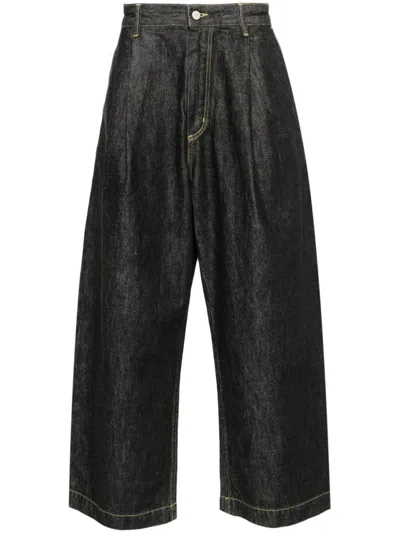 Studio Nicholson Wide-leg High-waist Jeans With Front Pleats In Black