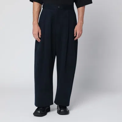 Studio Nicholson Wide-leg Navy Blue Cotton Trousers In Black
