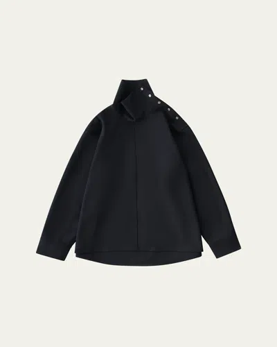 Studio Nicholson Wist Draped High-neck Top In Darkest Navy