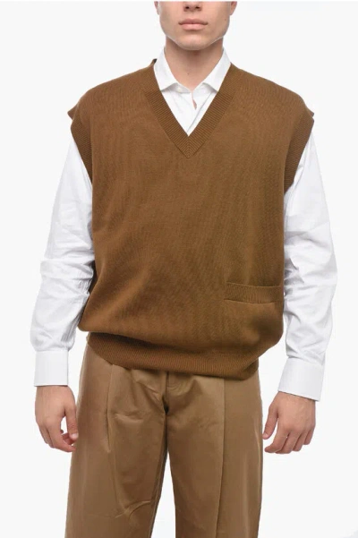 Studio Nicholson V-neck Knitted Vest In Brown