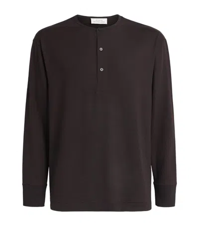 Studio Nicholson Wool Henley T-shirt In Brown