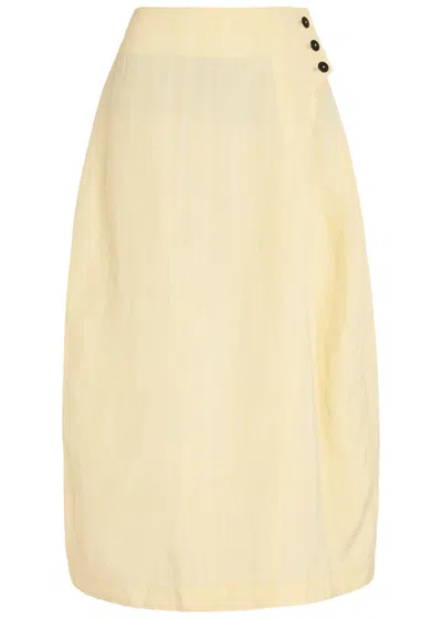 Studio Nicholson Wrapped Effect Woven Cotton Midi Skirt In Yellow