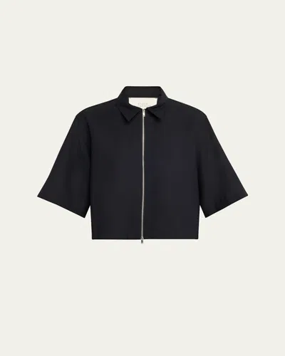 Studio Nicholson Zip Through Wool Shirt In Darkest Navy