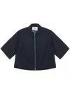 Studio Nicholson Collared Cropped Semi-sheer Short Sleeves Jacket In 蓝色