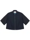 Studio Nicholson Collared Cropped Semi-sheer Short Sleeves Jacket In Blue