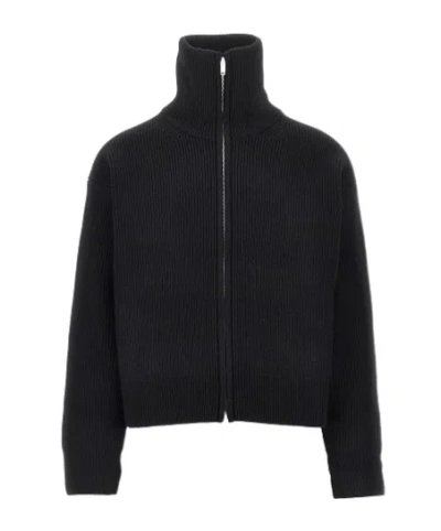 Studio Nicholson Zip-up Knit Top In Black