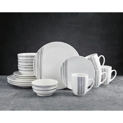Studio Nova Brushed Lines 16-piece Porcelain Dinnerware Set, Service For 4 In White