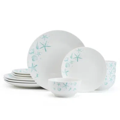 Studio Nova Tahiti 12-piece Porcelain Dinnerware Set, Service For 4 In White;teal