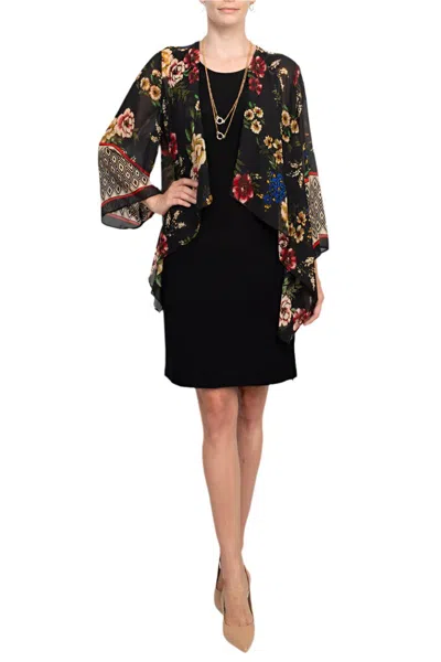 Studio One New York 75634 Short Printed Fitted Jacket Cocktail Dress In Black