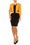 Studio One Sleeveless Sheath Cropped Jacket Dress In Mustard Black In Multi