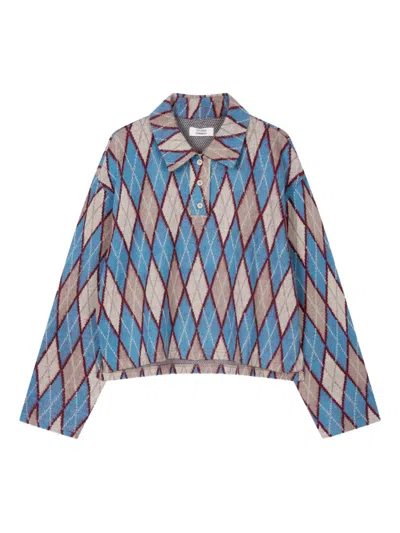 Studio Tomboy Argyle-pattern Polo Top In Blue