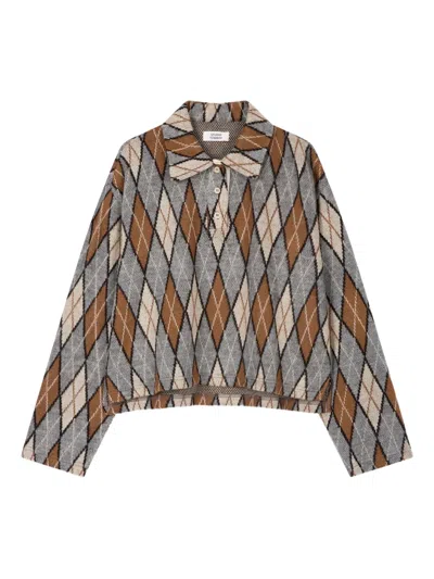 Studio Tomboy Argyle-pattern Polo Top In Gray