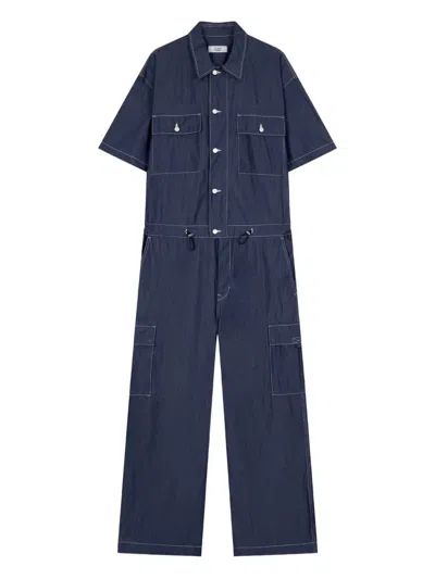 Studio Tomboy Cargo Pocket Short-sleeve Jumpsuit In Blue
